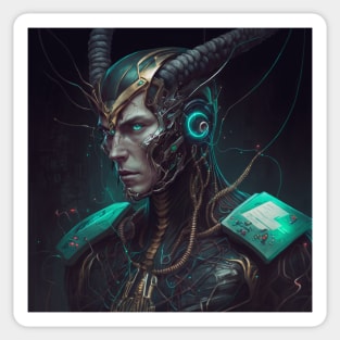 Cybernetic Cyborg Inspired Loki, Midjourney AI Sticker